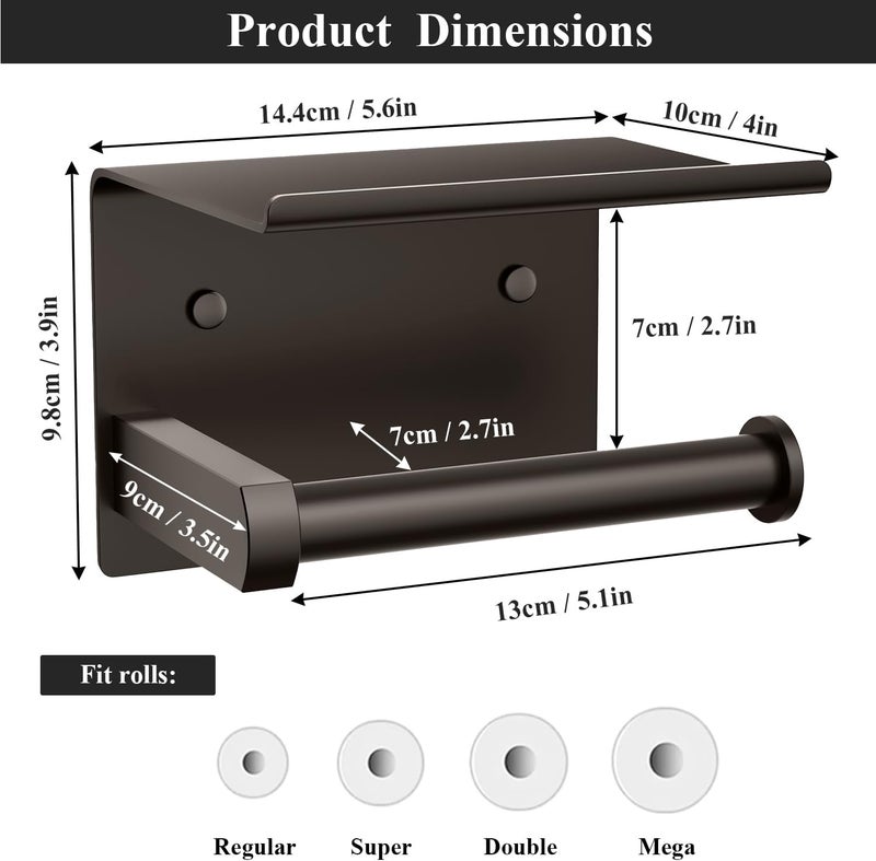Tindbea Toilet Paper Holder with Phone Shelf, Adhesive or Screw Wall Mount Toilet Tissue Roll Holder, Rustproof & Multifunctional Stainless Steel Bathroom Storage Dispenser (Bronze) - Image 3